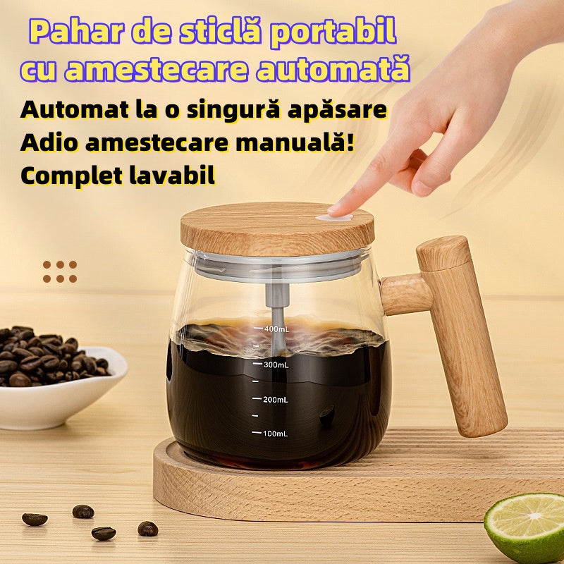 Pahar de sticlă portabil cu amestecare automată