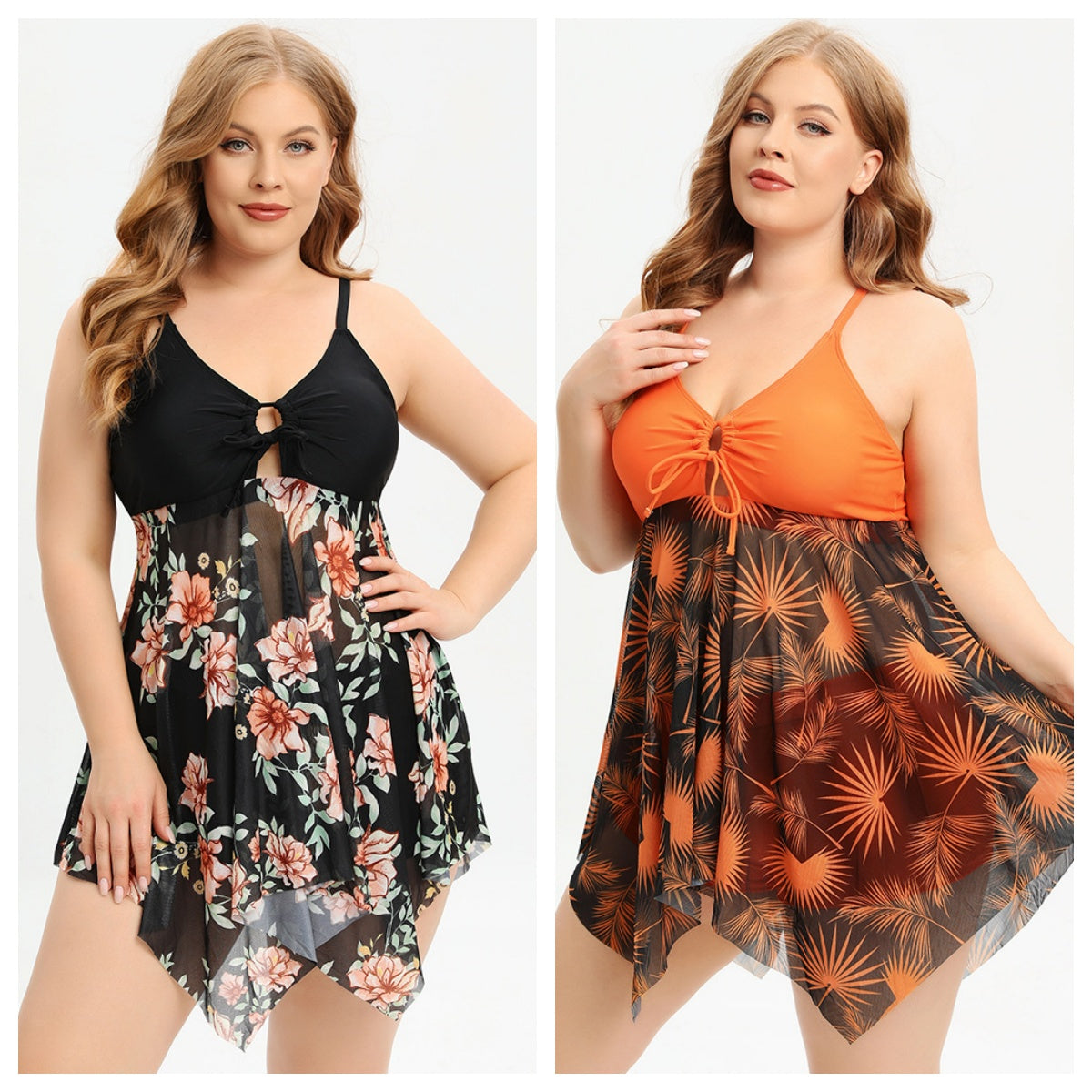 EcoVie Costum de baie plus size cu fustă elegantă din plasă 5XL