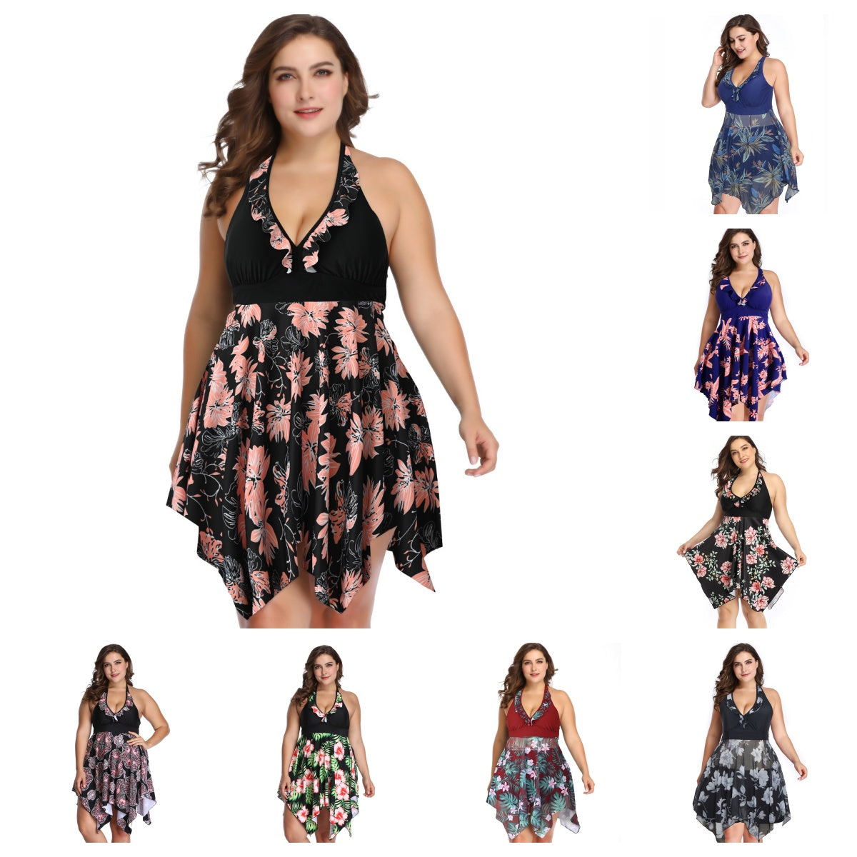 EcoVie Rochie de baie din două piese, Plus size, Care subțiază și ascunde burtica 6XL