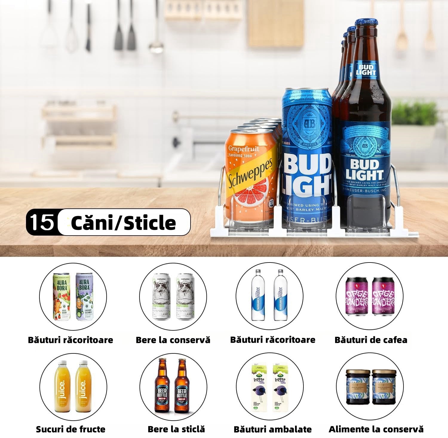 Refrigerated beverage dispenser Holder for bottles in the refrigerator 