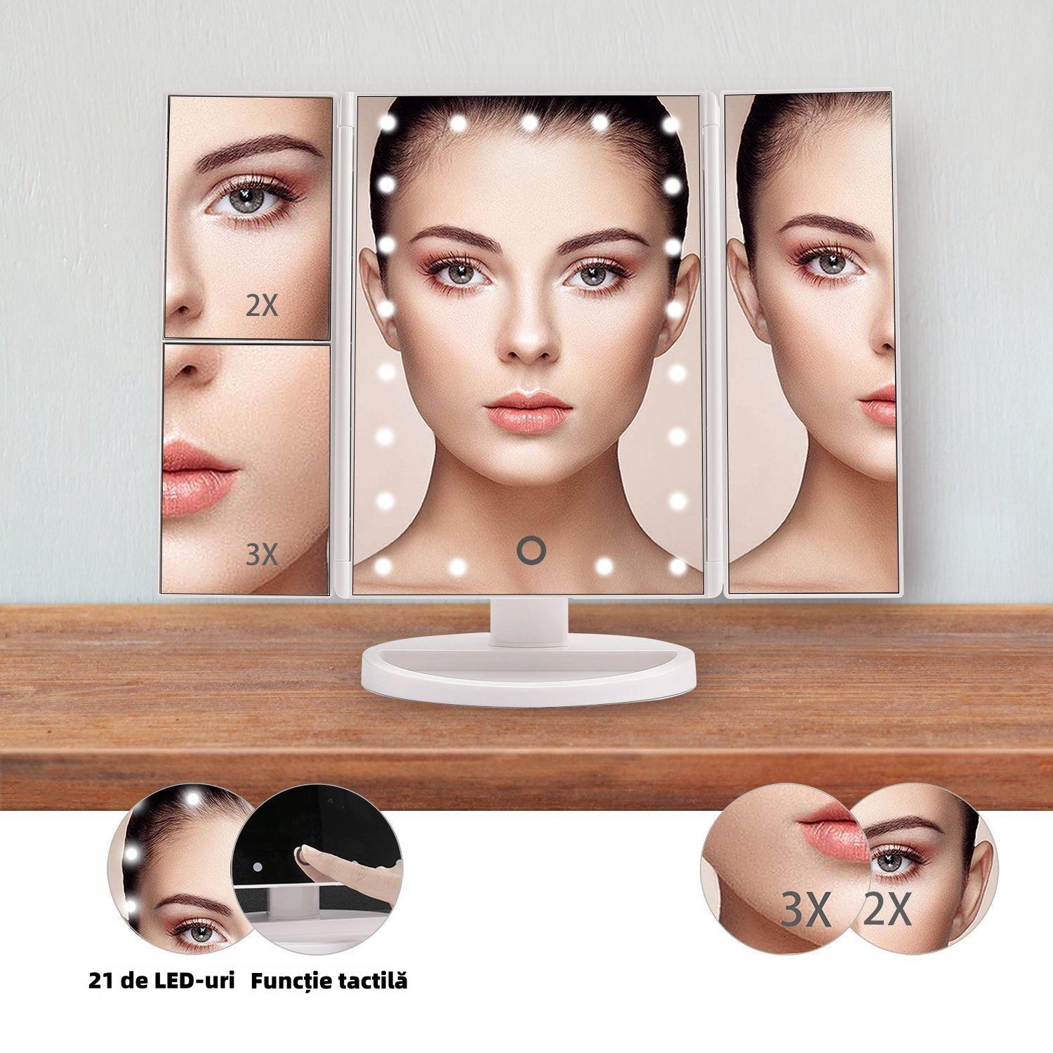 Triple folding LED makeup mirror 