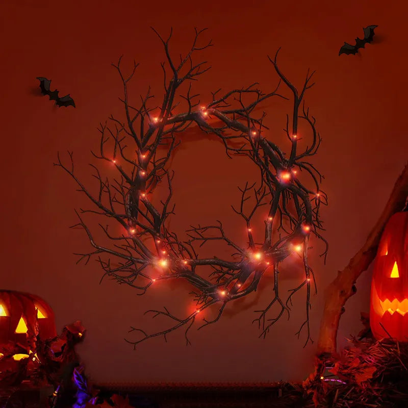 Halloween wreath simulation Black branch wreaths with red LED light