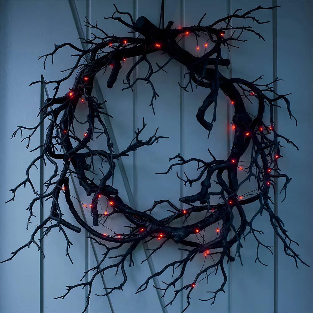 Halloween wreath simulation Black branch wreaths with red LED light