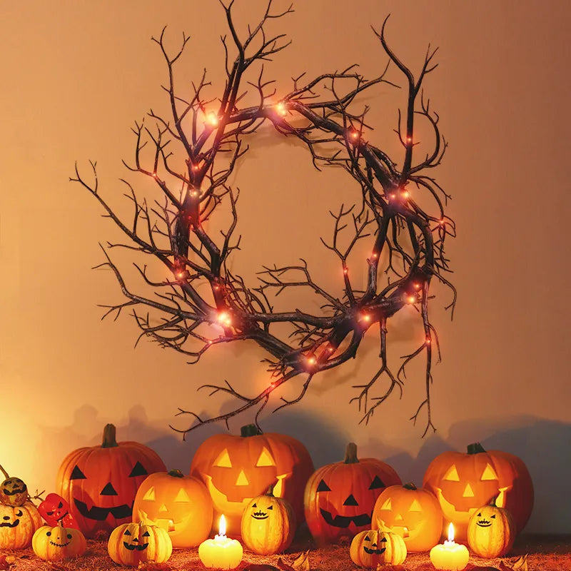 Halloween wreath simulation Black branch wreaths with red LED light